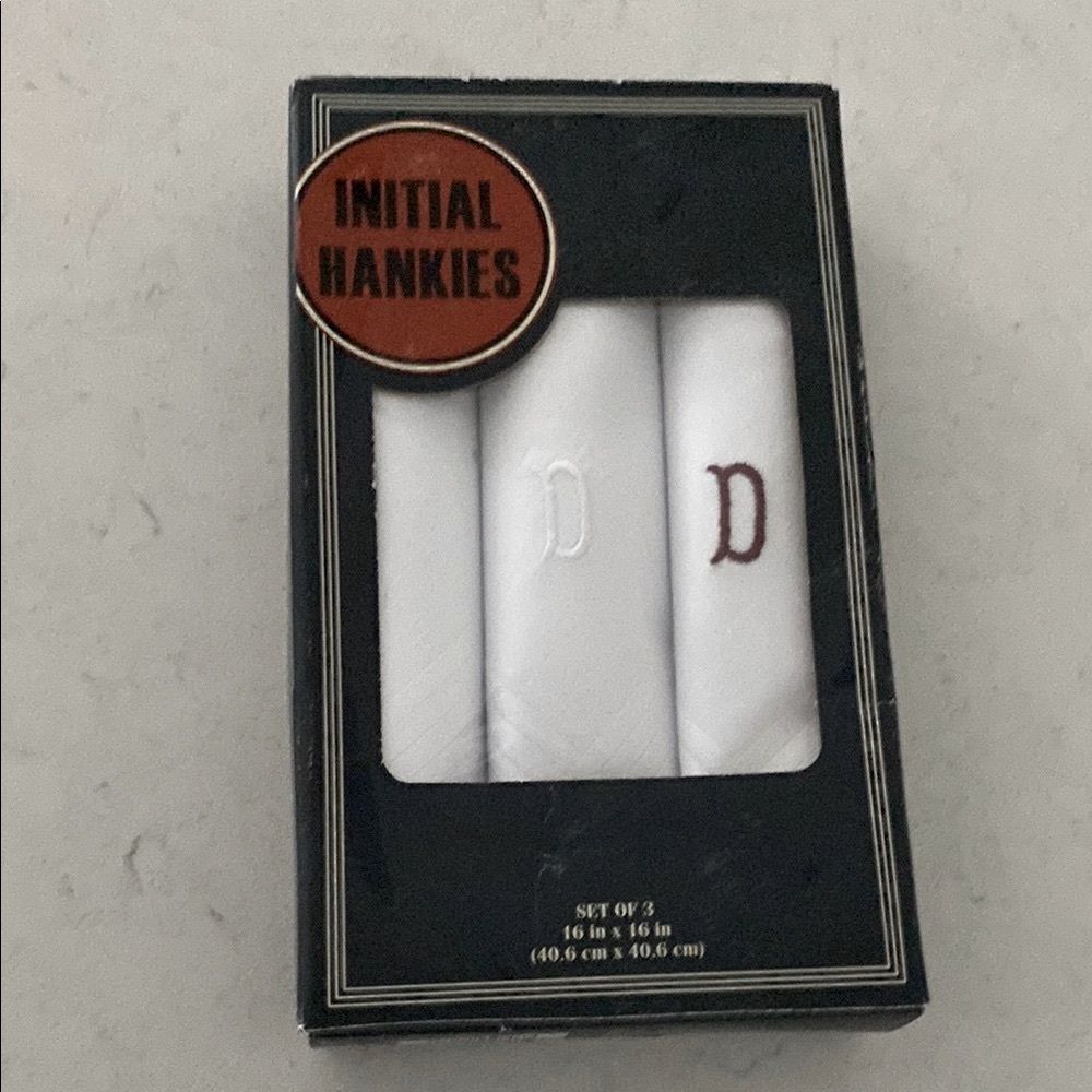Initial Handkerchiefs Set of (3) Initial “D” Hankies - NEW